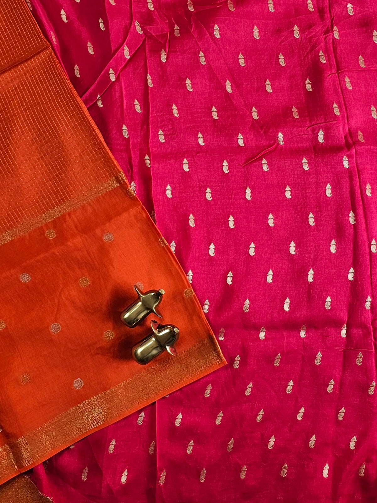 Semi Mysore Crepe Silk Saree - Orange with Pink