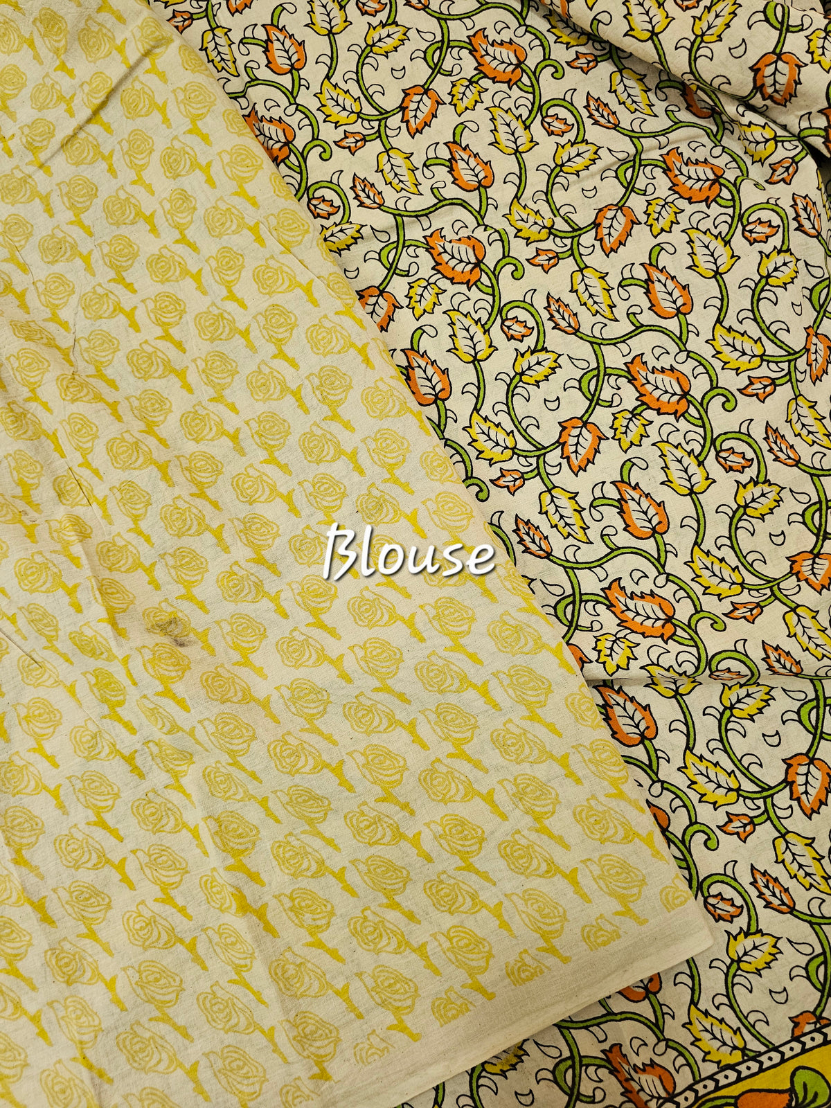 Cotton Kalamkari  Printed Saree - Cream with Yellow