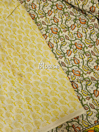 Cotton Kalamkari  Printed Saree - Cream with Yellow