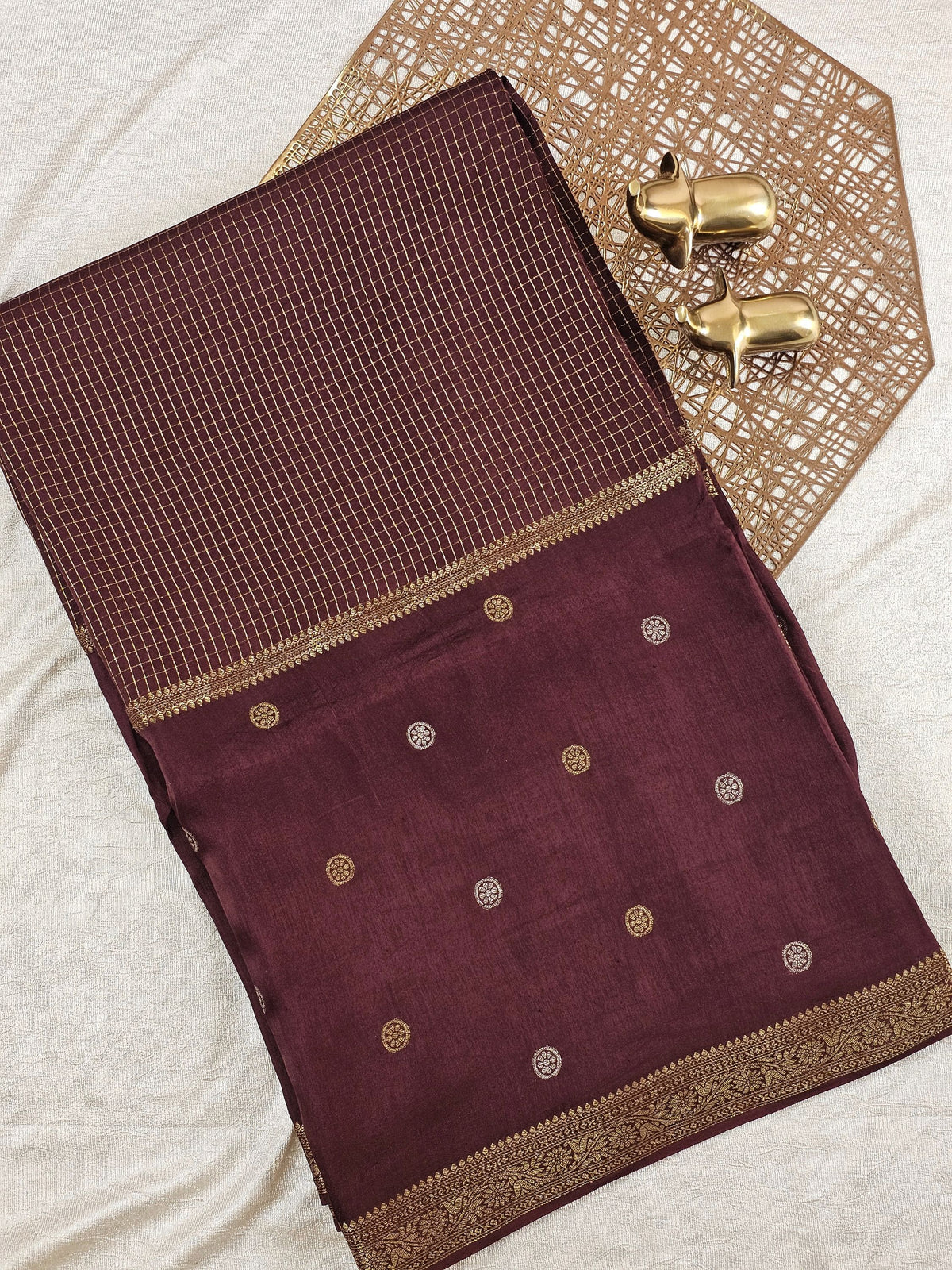 Semi Mysore Crepe Silk Saree - Brown