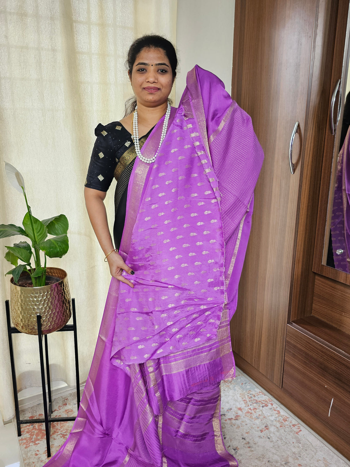 Semi Mysore Crepe Silk Saree - Lavender
