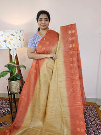 Bhagalpuri Viscous with Zari Weaving Saree - Beige with Rust Orange