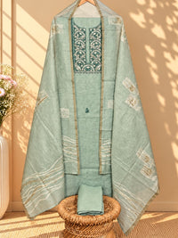 Linen Tissue with Heavy Embroidery Unstitched Salwar - Blue