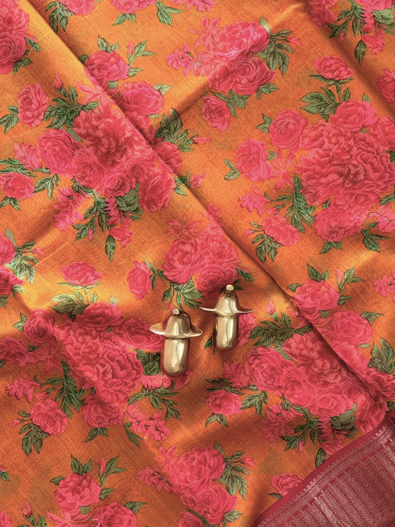 Pure Chanderi Butter Silk - Yellow  with Red