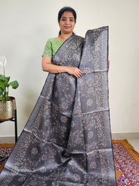 Bhagalpuri with Silver Zari Weaving Batik Print - Grey with  Maroon