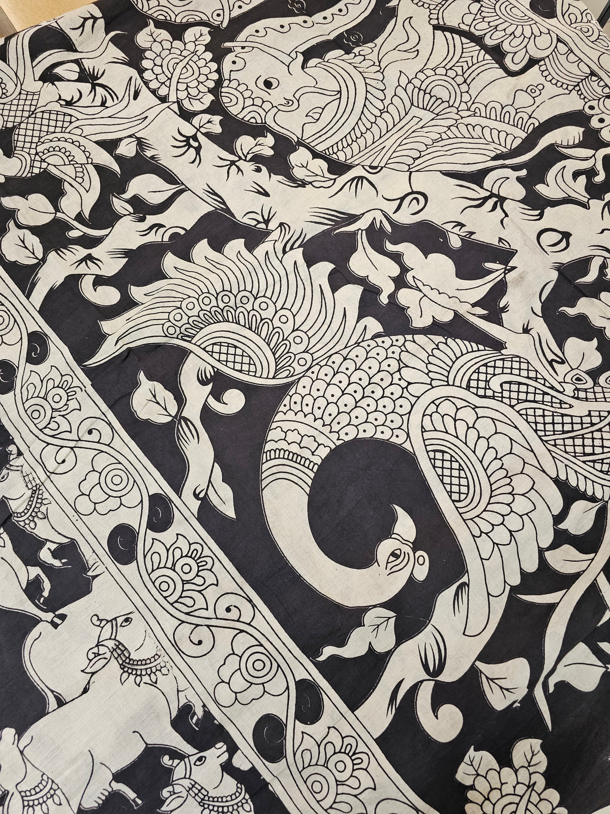 Cotton Pichwai Printed Saree - Black