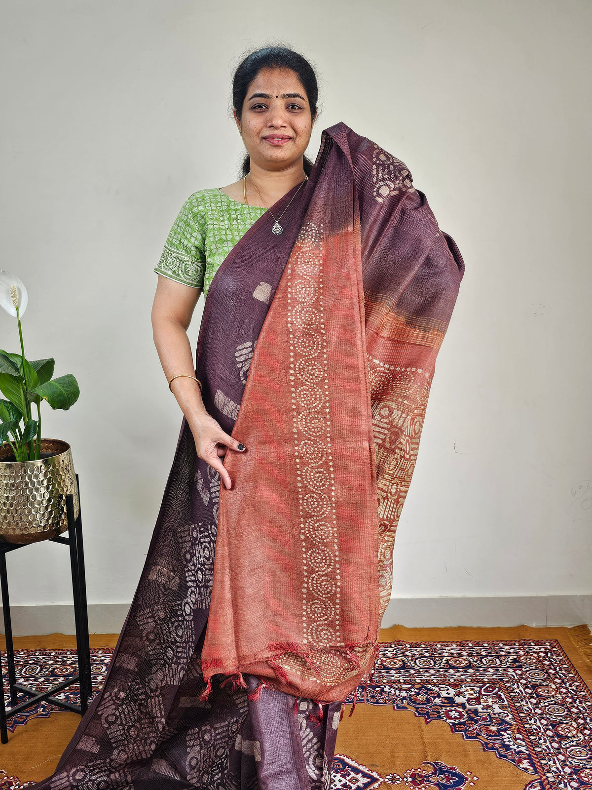 Bhagalpuri with Batik Print - Brown with Honey Brown