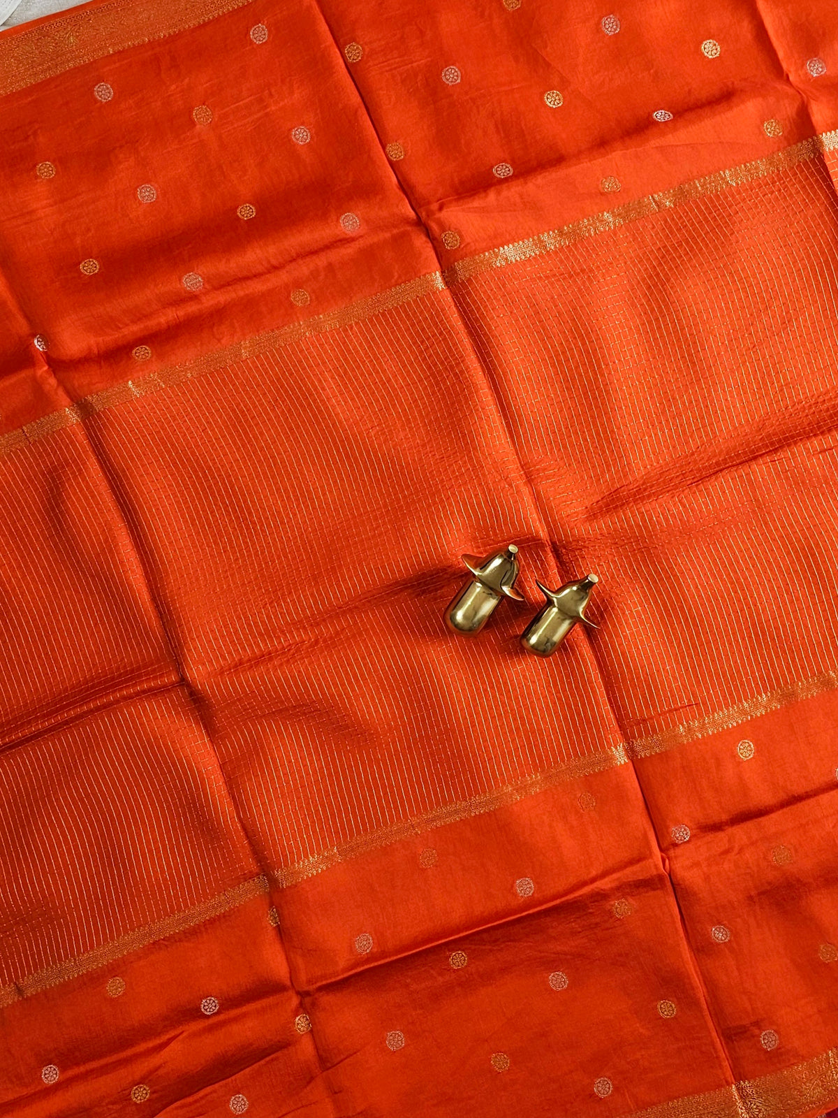 Semi Mysore Crepe Silk Saree - Orange with Pink