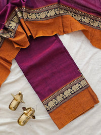 Handloom Narayanpet Cotton Unstitched Salwar- Dark Magenta Pink with Mustard Yellow