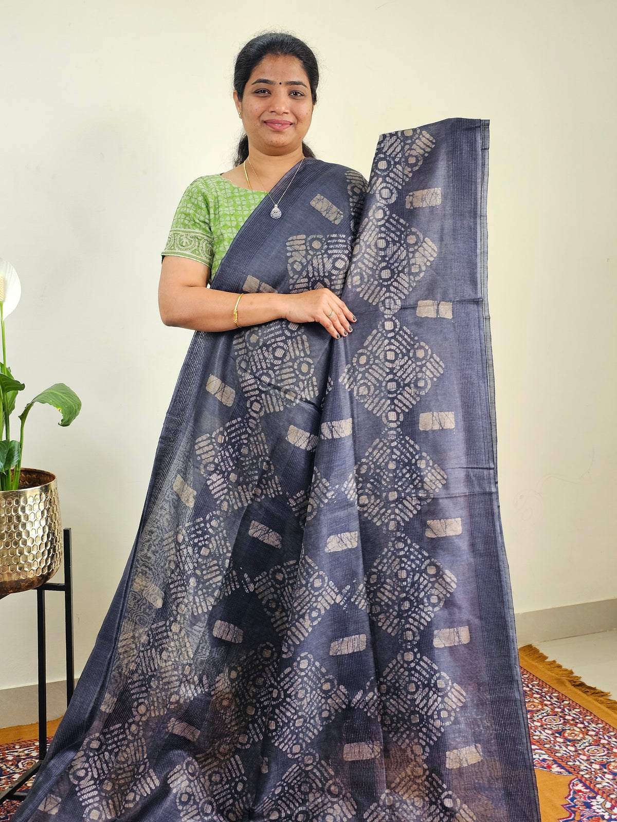 Bhagalpuri with Batik Print - Blue with Maroon