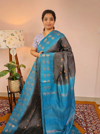 Bhagalpuri Viscous with Zari Weaving Saree - Grey with Blue