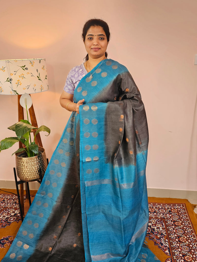 Bhagalpuri Viscous with Zari Weaving Saree - Grey with Blue