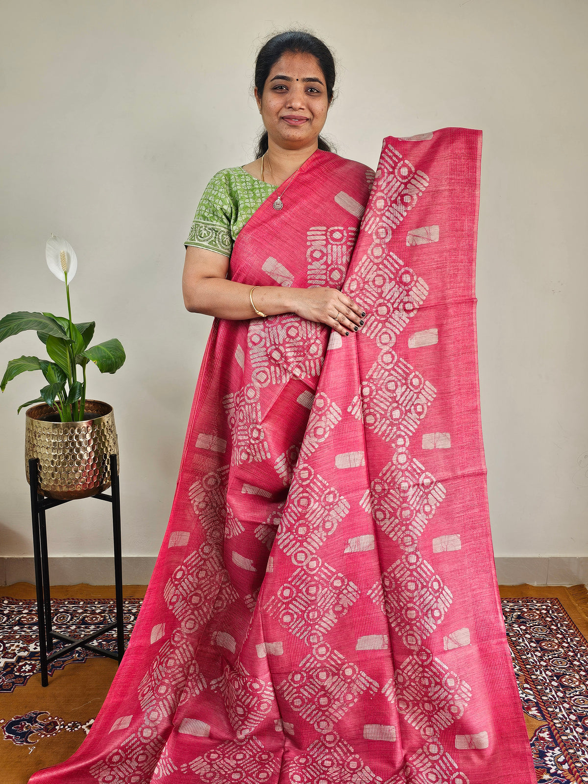 Bhagalpuri with Batik Print - Pink with Maroon
