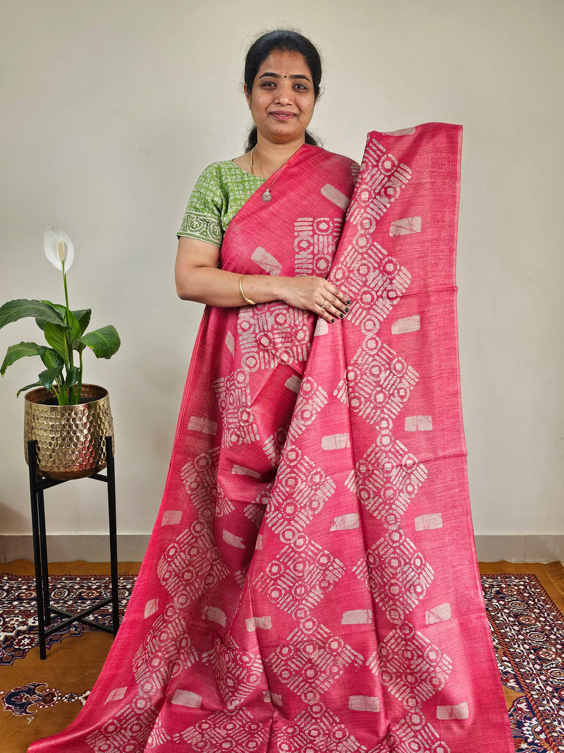 Bhagalpuri with Batik Print - Pink with Maroon