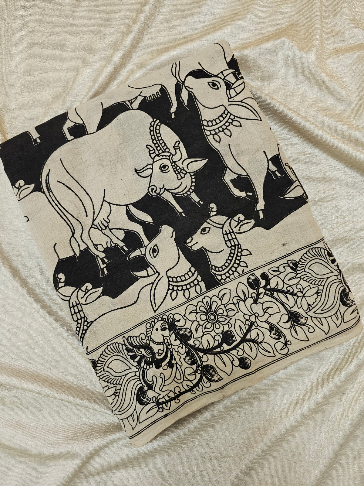 Cotton Pichwai Printed Saree - Black