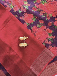 Pure Chanderi Butter Silk - Purple  with Red
