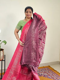 Bhagalpuri with Batik Print - pink with Maroon