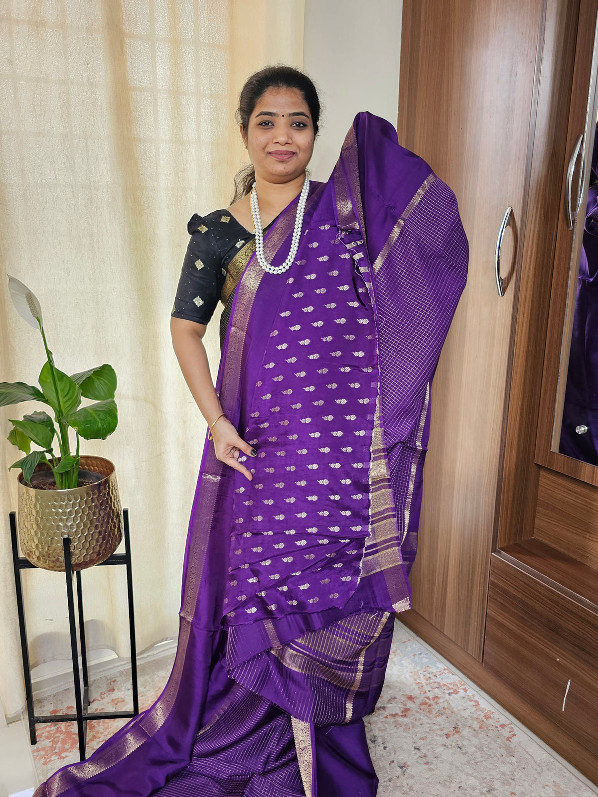 Semi Mysore Crepe Silk Saree - Dark Purple