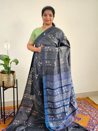 Bhagalpuri with Batik Print - Grey with Sea green