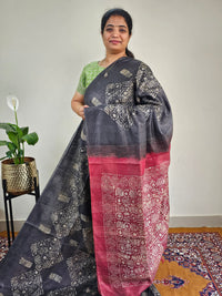 Bhagalpuri with Batik Print - Grey with Maroon