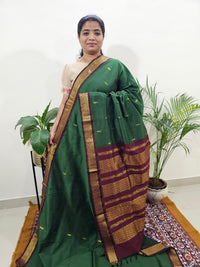 Kalayani Soft Cotton Saree with Borders - Dark Green with Maroon