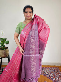 Bhagalpuri with Silver Zari Weaving Batik Print - Pink with Maroon