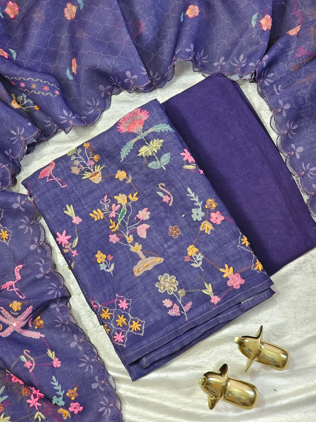 Linen Tissue Unstitched Salwar - Dark Violet