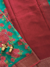 Pure Chanderi Butter Silk - Green with Red