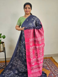 Bhagalpuri with Batik Print -  Blue with Pink