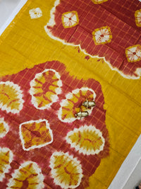 Madurai Sungadi Cotton Checks Saree - Red with Mustard Yellow