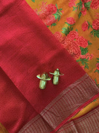Pure Chanderi Butter Silk - Yellow  with Red