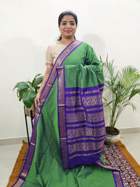 Kalayani Soft Cotton Saree with Borders - Green with Purple