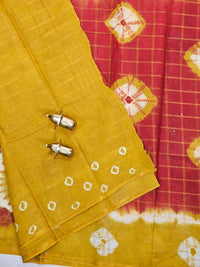 Madurai Sungadi Cotton Checks Saree - Red with Mustard Yellow