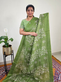 Bhagalpuri with Batik Print - Green with Grey