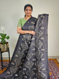 Bhagalpuri with Batik Print - Grey with Maroon