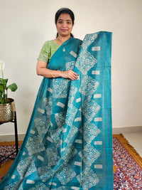 Bhagalpuri with Batik Print - Sea Green with Blue