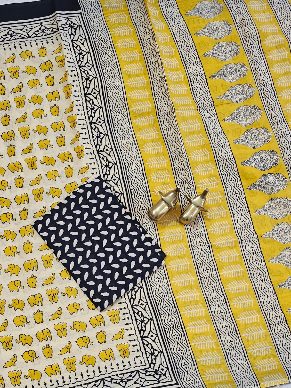 Mul Mul Cotton  - Off-white Yellow with Black