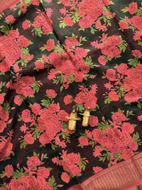 Pure Chanderi Butter Silk - Black with Red