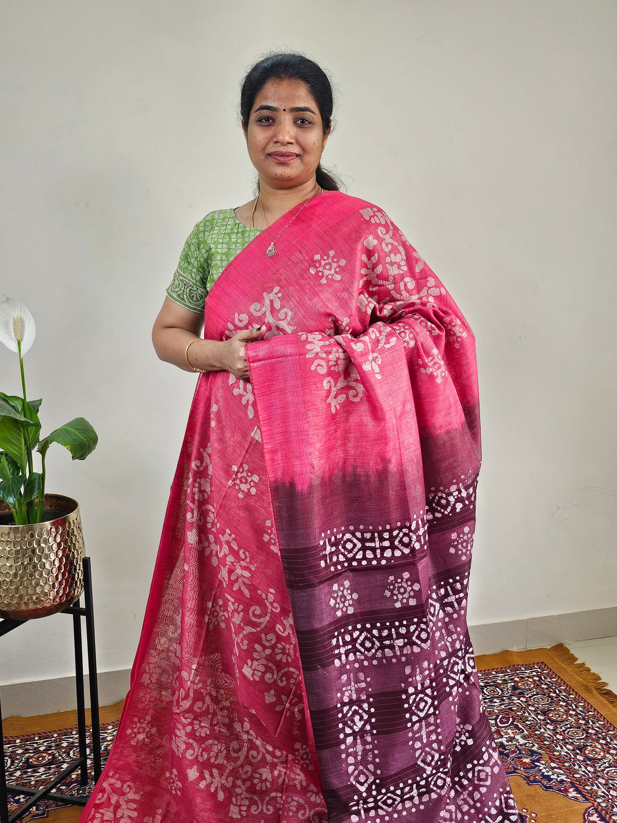 Bhagalpuri with Batik Print -  Pink with Maroon