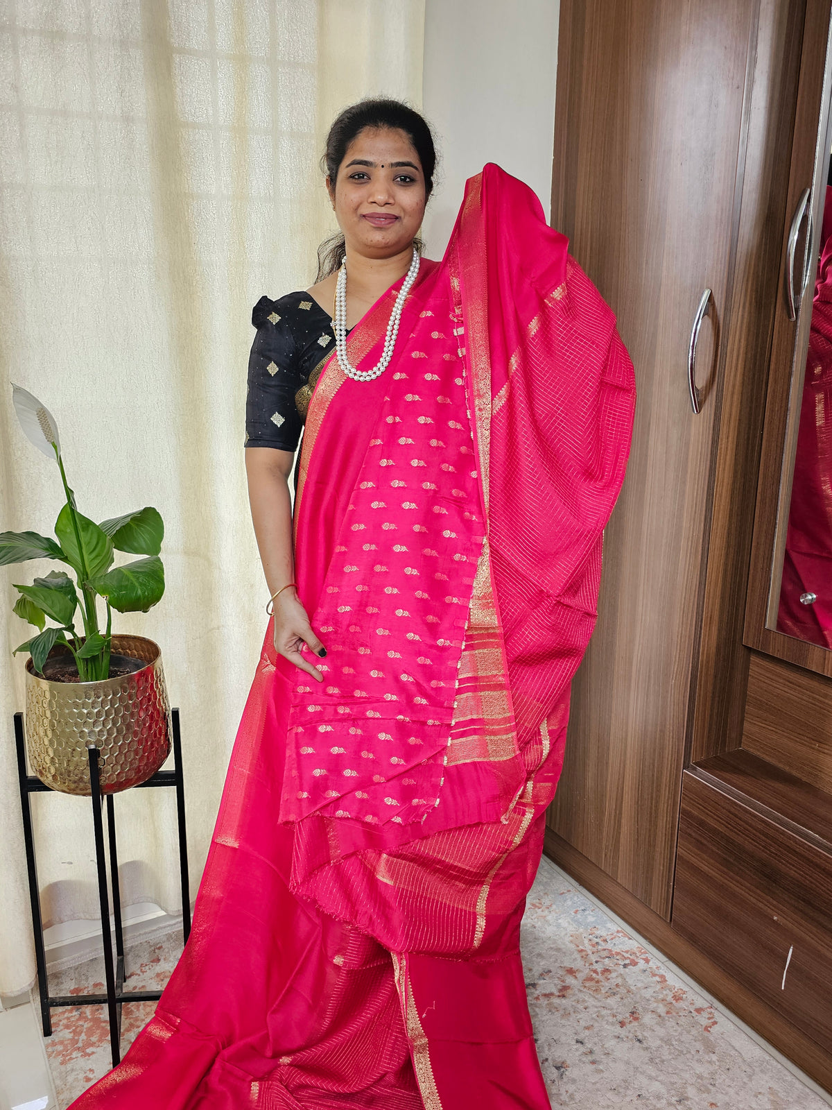 Semi Mysore Crepe Silk Saree - Pink