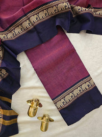 Handloom Narayanpet Cotton Unstitched Salwar- Magenta Pink with Dark Violet