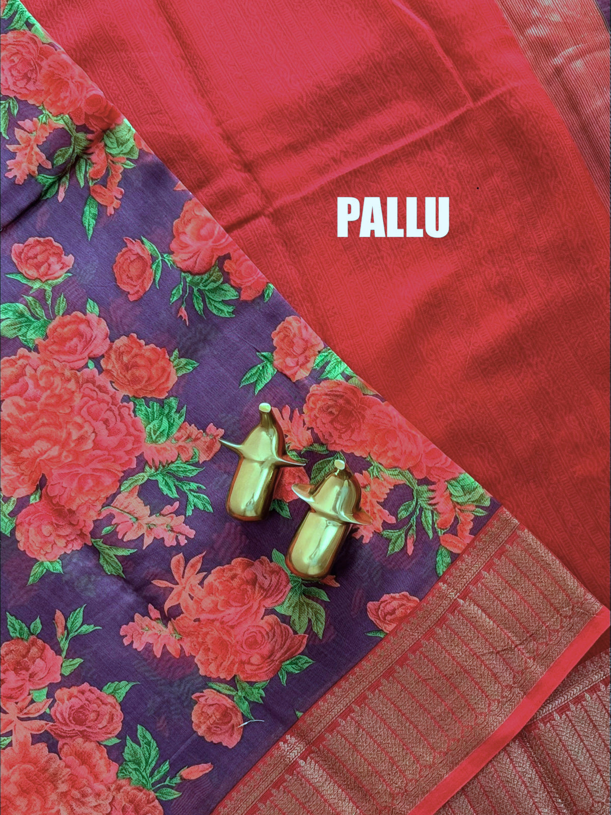 Pure Chanderi Butter Silk - Purple  with Red