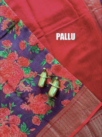 Pure Chanderi Butter Silk - Purple  with Red