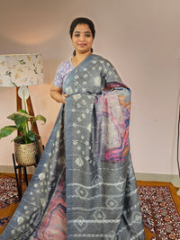 Bhagalpuri with Digital Prints - Pink with Grey