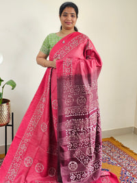 Bhagalpuri with Batik Print - pink with Maroon