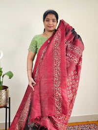 Bhagalpuri with Batik Print -Grey with Maroon