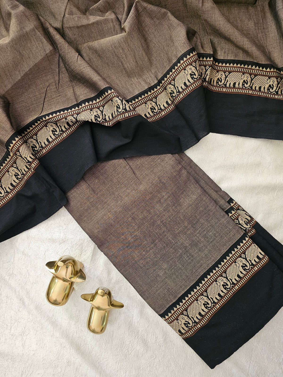 Handloom Narayanpet Cotton Unstitched Salwar- Grey with Black