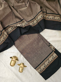 Handloom Narayanpet Cotton Unstitched Salwar- Grey with Black
