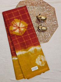 Madurai Sungadi Cotton Checks Saree - Red with Mustard Yellow