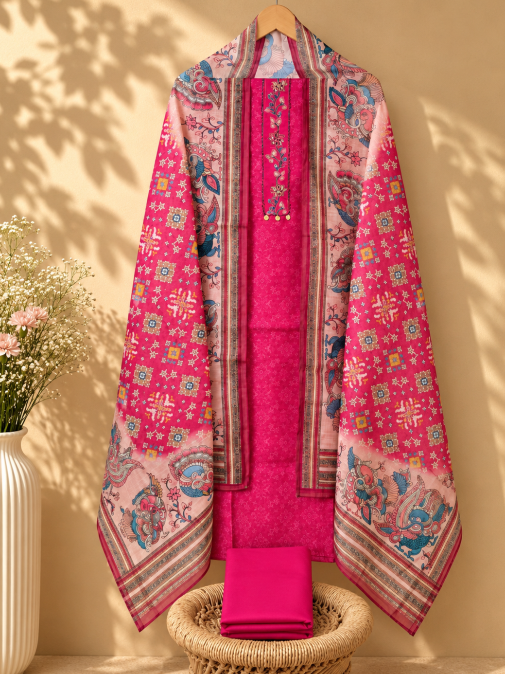 Linen Tissue Unstitched Salwar Set – Pink